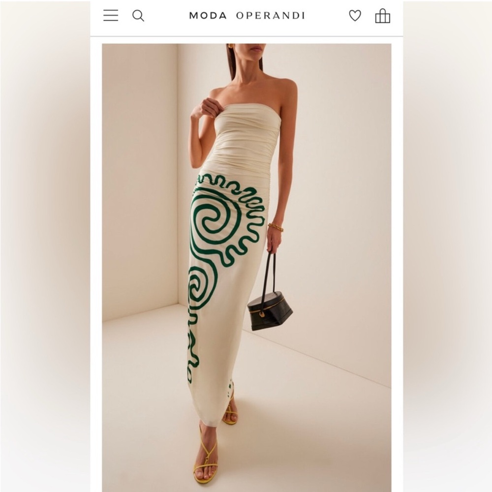 Strapless White Dress with Green Swirl